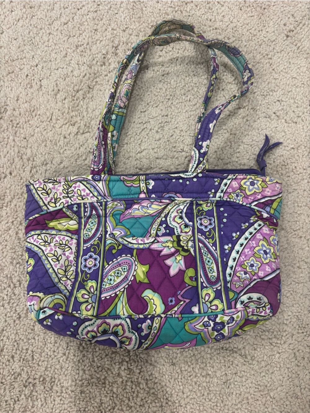 Vera Bradley Quilted Paisley Tote in Purple, Teal, and Lime Accent